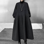 A-Line Long Sleeves Embossed Pockets Quilted Solid Color Split-Joint High Neck Midi Dresses Sweater Dresses