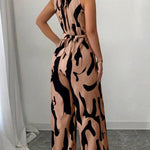 Abstract Print Halter Neck Wide-Leg Jumpsuit