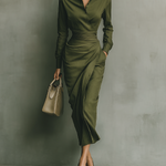 Women's Army Green Cotton Blended Maxi Dress