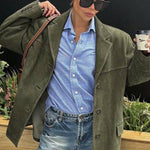 Suede loose-fitting suit jacket