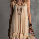 Soft Cream Vintage Flow Boho Tiered Ruffle Maxi Dress