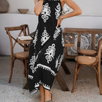 A-Line Loose Contrast Color Halter-Neck Maxi Dresses