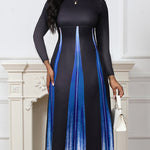 A-Line High Waisted Gradient Pockets Printed Split-Joint Round-Neck Maxi Dresses