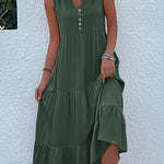 Loose Sleeveless Pleated Split-Joint V-Neck Midi Dresses