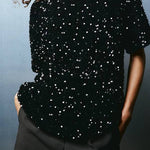 Autumn and winter round neck velvet sequined nightclub short-sleeved T-shirt top