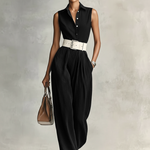 Women's Minimalist Lapel Sleeveless Jumpsuit With Belt