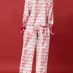 Christmas Printed Velvet Lace-up Long-sleeve Pocket Top and Elastic Waist Wide-leg Pants Set