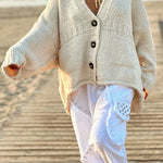 Solid Color Loose Long Sleeve V-neck Pocket Knitted Sweater Cardigan