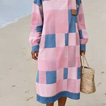 Women'S Casual Color-Block Denim Patchwork Printed Dress