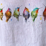 JFN Cotton & Linen Watercolor Hummingbirds Print Lounge Top