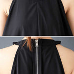 A-Line Loose Drawstring Pleated Pockets Solid Color Zipper Spaghetti-Neck Midi Dresses