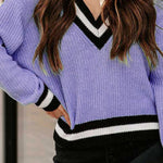 V-neck long-sleeved color-block sweater