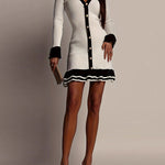 Bodycon High Waisted Buttoned Contrast Color Ruffled V-Neck Knit Dresses Mini Dresses