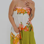 Linen Blend Contrast Floral Print back smocked Pocket Maxi Dress
