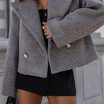 Double-breasted short wool coat with lapel
