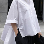 Half Sleeves Loose Buttoned Pockets Solid Color Lapel Blouses&Shirts Tops