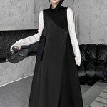 Irregularity Loose Asymmetric Buttoned Solid Color Split-Joint High Neck Midi Dresses
