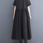 Simple Short Sleeves Loose Buttoned Falbala Split-Joint Solid Color Midi Shirt Dress