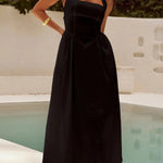 Sexy Solid Pocket Fold Halter Sleeveless Dresses