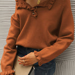 Long Sleeve Button Down Ruffle Knit Pullover Sweater Tops