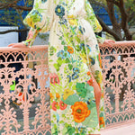 Summer Party Floral Print Balloon Sleeve Pocketed Belt Shirt Midi Dress