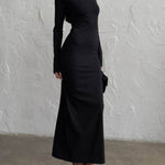 Bodycon High Waisted Backless Solid Color Round-Neck Maxi Dresses