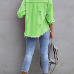 Long Sleeves Loose Fringed Pockets Lapel Outerwear