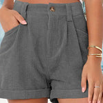 Casual Loose Solid Color Elastic Waist Tie Shorts