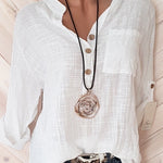 Daily V Neck Buttons Long Sleeve Solid Blouses