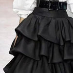 A-line Loose Falbala Layered Solid Color Skirts Bottoms