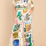 Sun Tribe Satin Unique Print Button Down Oversized Blouse