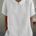 Blue Plain Short Sleeve Round Neck Top