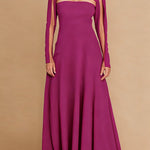 A-Line Long Sleeves Split-Joint High Neck Maxi Dresses