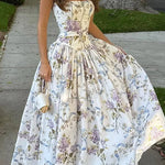 Margovil Spaghetti Strap Floral Print Bustier A-line Maxi Dress