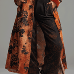 Vintage Burnt Orange Velvet Floral Maxi Coat