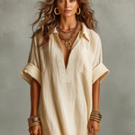 Women's Minimalist Loose-fitting Embroidered Short-sleeved Maxi Dress