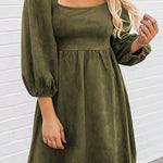 Washed Square Neck High Waist Flared Short Dress