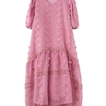 A-Line Half Sleeves Elasticity Jacquard Solid Color Split-Joint V-Neck Midi Dresses