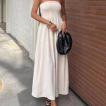 A-Line High Waisted Pleated Solid Color Split-Joint Tube Midi Dresses