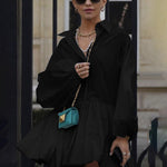 Puff Sleeves Buttoned Solid Color Split-Joint Lapel Mini Dresses Shirt Dress