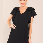 Flared Sleeves Loose Comfort Solid Color V-Neck Mini Dresses