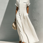 Women's Minimalist Black Trim Short-sleeved Maxi Dress