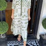 Women's Button V Neck Geometric Print Dress