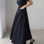 Simple Casual Solid Color Pleated Midi Dress