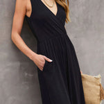 Modal Drape V Neck Double Slit Pocket Flared Trousers