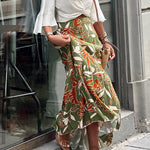 Flower and leaf pattern retro ah pleated skirt