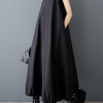 A-Line Loose Drawstring Pleated Pockets Solid Color Zipper Spaghetti-Neck Midi Dresses