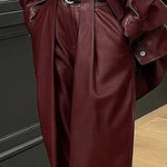 High Waisted Wide Leg No Belt Pleated Pockets Solid Color Pants Trousers