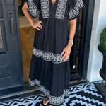 Women's V-Neck Boho Maxi Dress