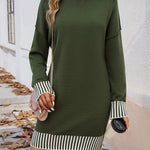Long Sleeves Loose Contrast Color Split-Joint Mock Neck Mini Dresses Sweater Dresses